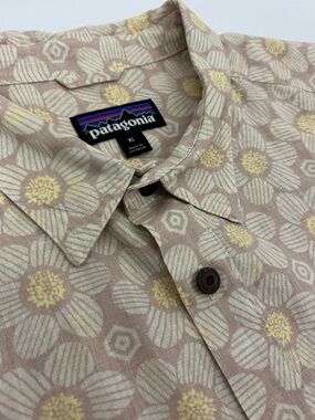 Patagonia Organic Cotton Hemp Shirt men's XL Floral Button Up Short Sleeve